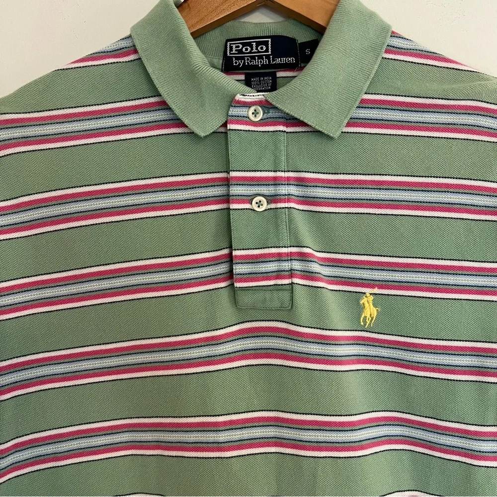 Polo by Ralph Lauren Green and Pink Striped Polo Size Small